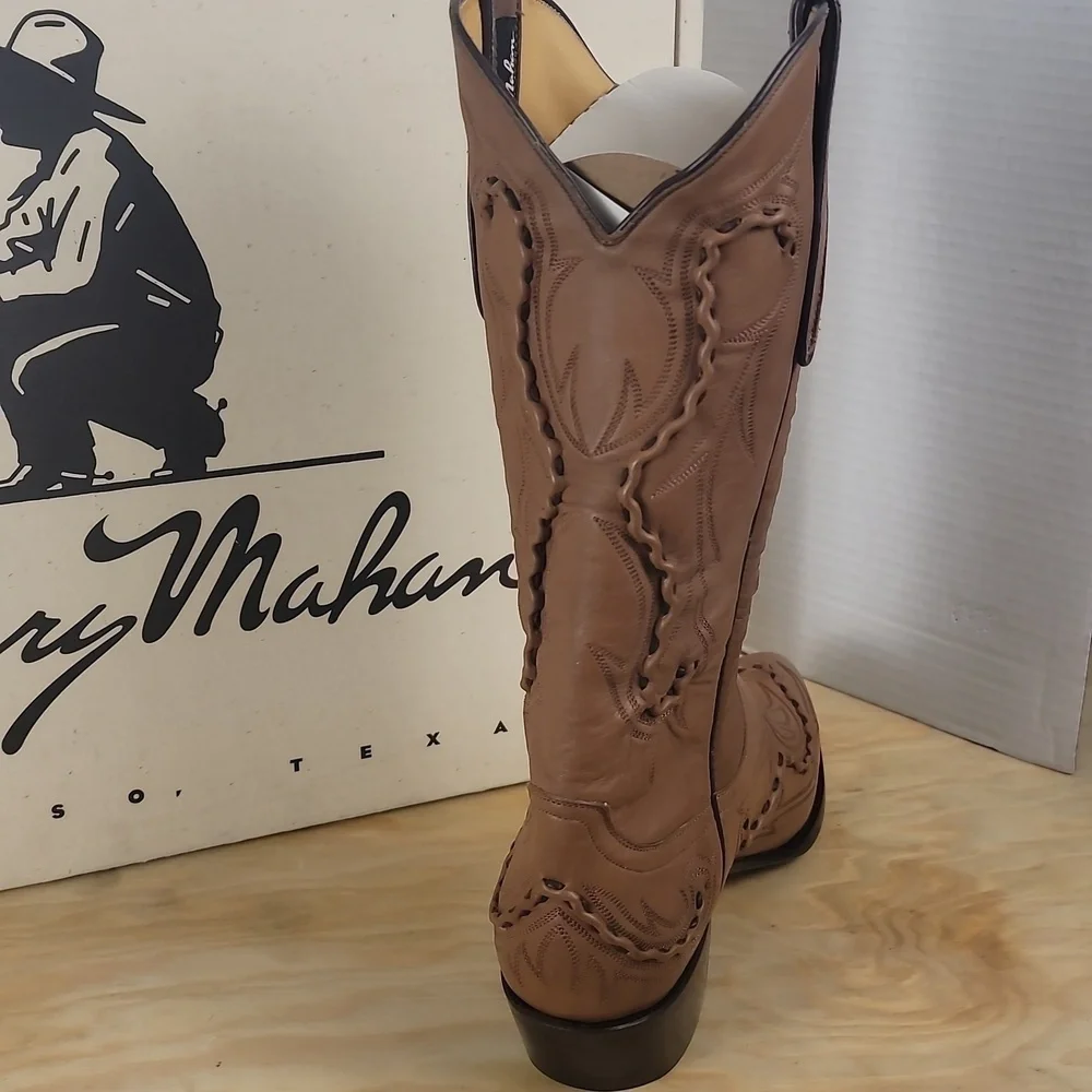 Larry Mahan Vintage Size 8 Leather Tan Taupe Western Cowboy Cowgirl Boots